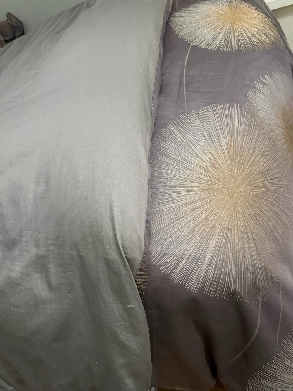 Frette Gray and Gold Embroidered Burst Duvet Cover and 2 king size pillow shams